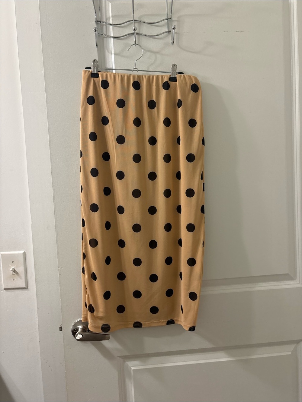 Worthington Beige Midi Skirt with Black Polka Dots